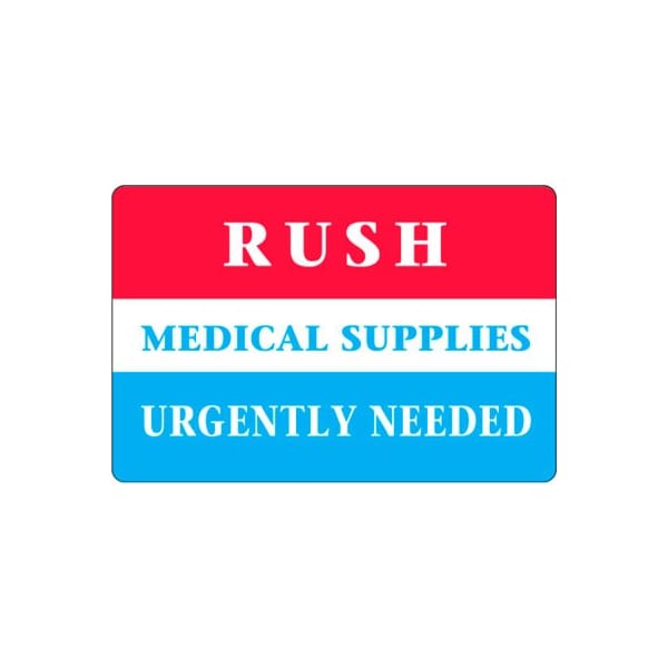 American Labelmark Co LabelMaster "Rush Medical Supplies" Labels, 4"L x 2-3/4"W, Red/White/Blue, Roll of 500 L79 - main